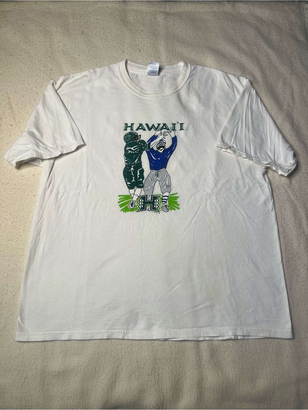 Vintage 00s NCAA Hawaii Rainbow Warriors Football T Shirt Men XXL 90s Jersey Y2K
